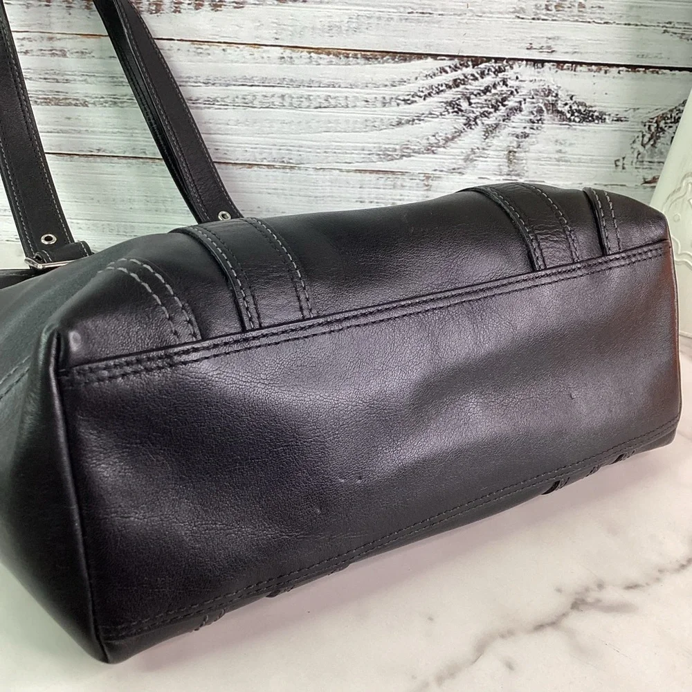 COACH VINTAGE HAMPTON BLACK SHOULDER BAG TOTE SMOOTH‎ LEATHER PURSE WORK